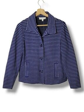 Talbots Navy Blue White Striped Jacket MP